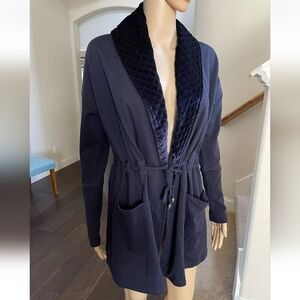 Soft Surroundings Lilas Velvet Trim Cardigan Jacket Navy Blue Size PXL